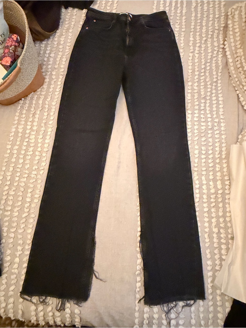 Zara Black Jeans with Frayed Split Hem